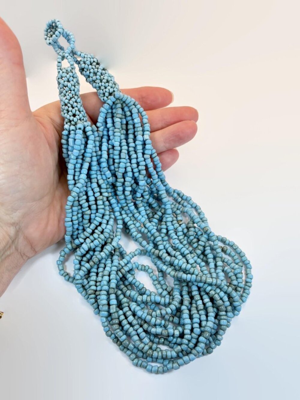 Vintage Blue Seed Bead Multi Strand Necklace: Glass Beads Boho Bohemian - Picture 4 of 5